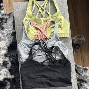 Women's Strappy Sports Bra Set - Black, Gray, Yellow